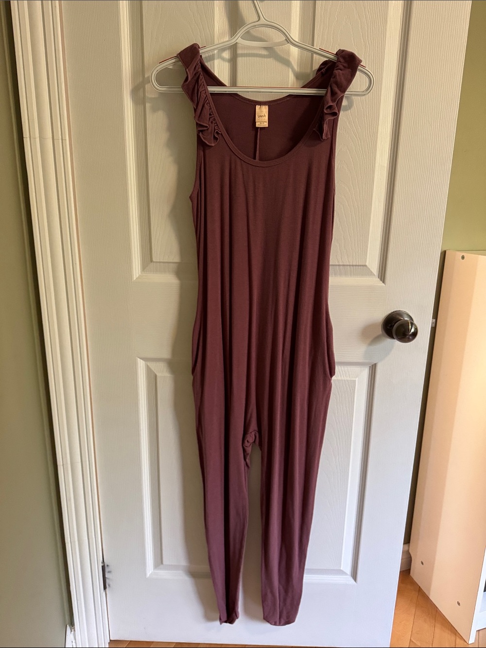 Smash + Tess Ruffled-Strap Jumpsuit in Plum